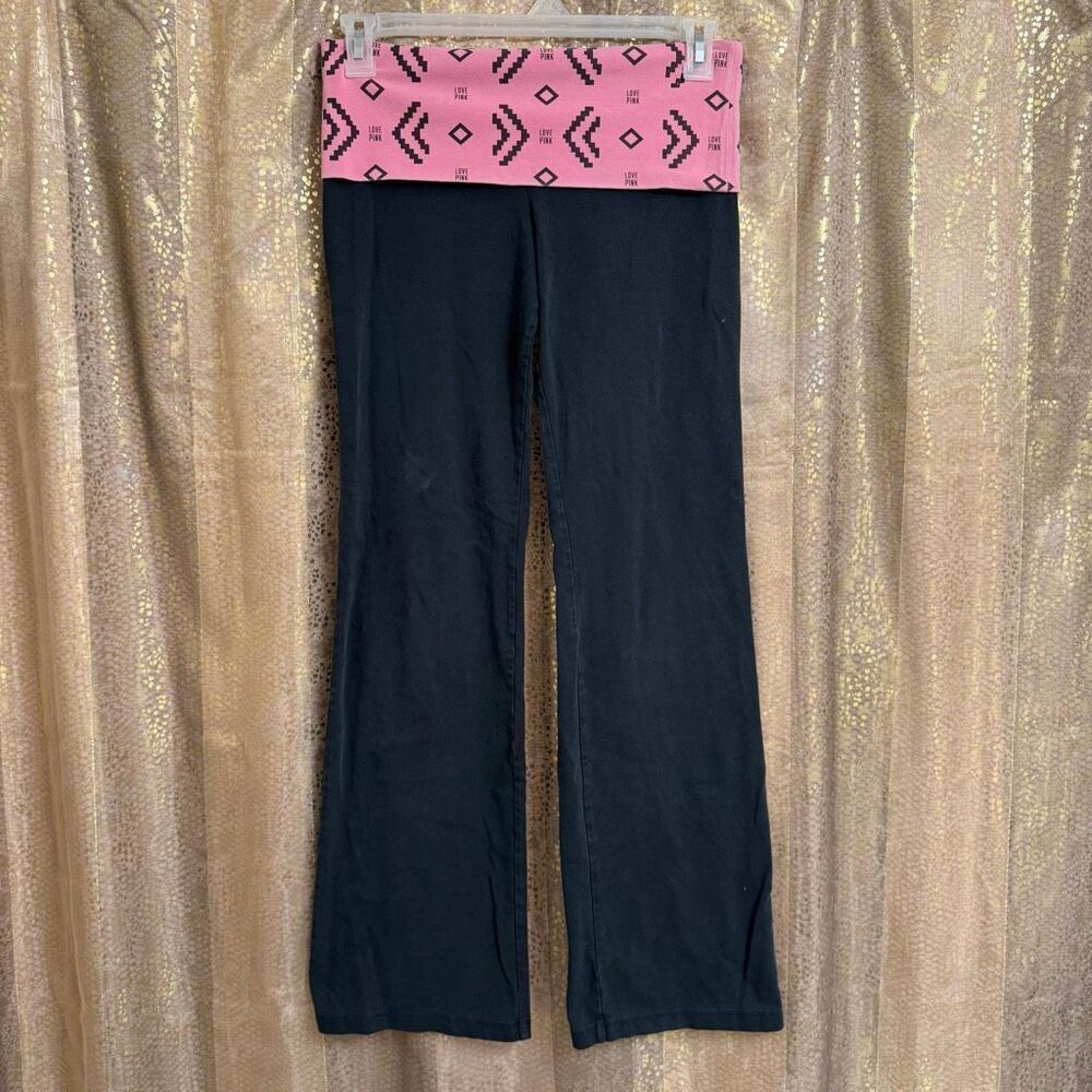 Victorias Secret Y2K 2000s Vintage Pink Black Foldover Flare Leggings Medium